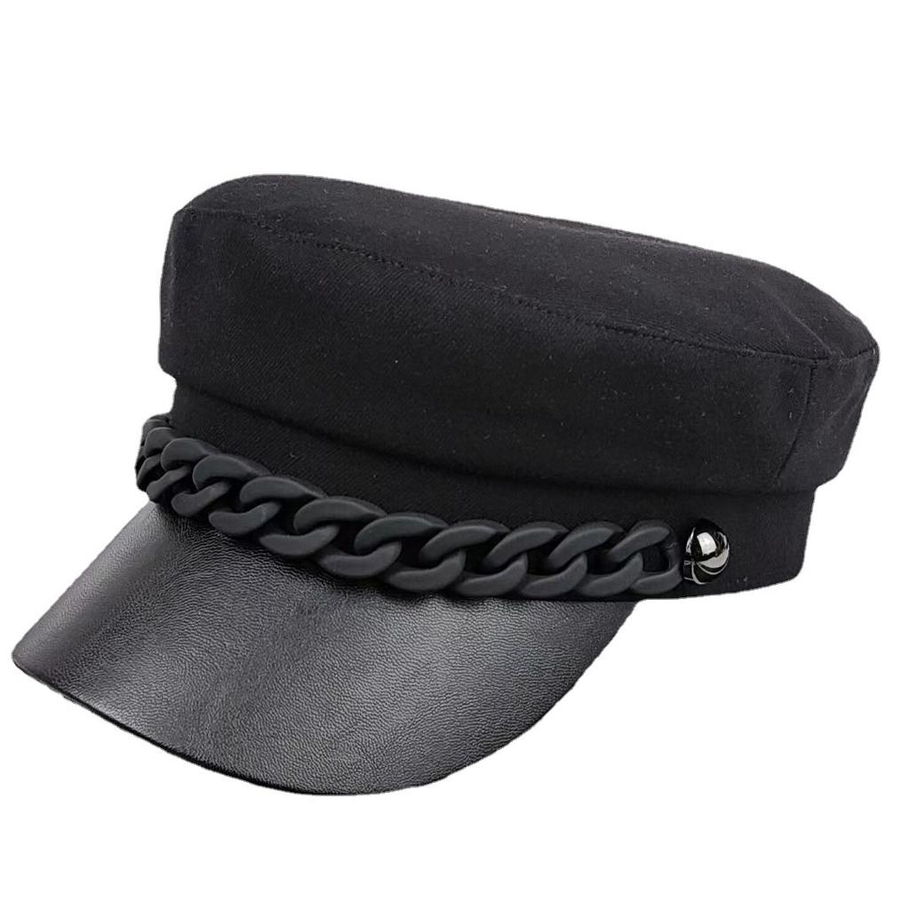 Autumn and winter chain splicing navy hat casual woolen newsboy hat versatile octagonal hat British beret
