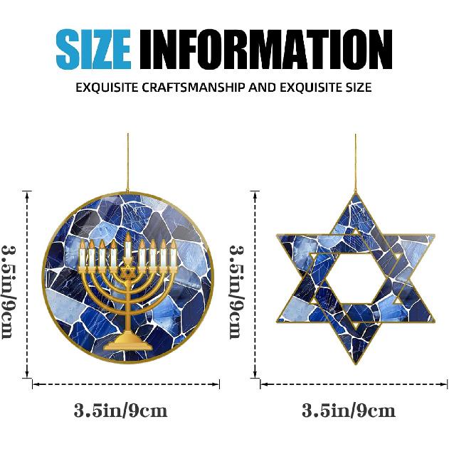 2Pack Hanukkah Ornaments, Star of David and Menorah Acrylic Hanging Ornament for Hanukkah Tree Decoration Rosh Hashanah Shana Tova Party Decor,Dk.