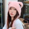 Fashion bow knitted warm hat women autumn and winter pullover ear protector braid plush hat riding electric car hat