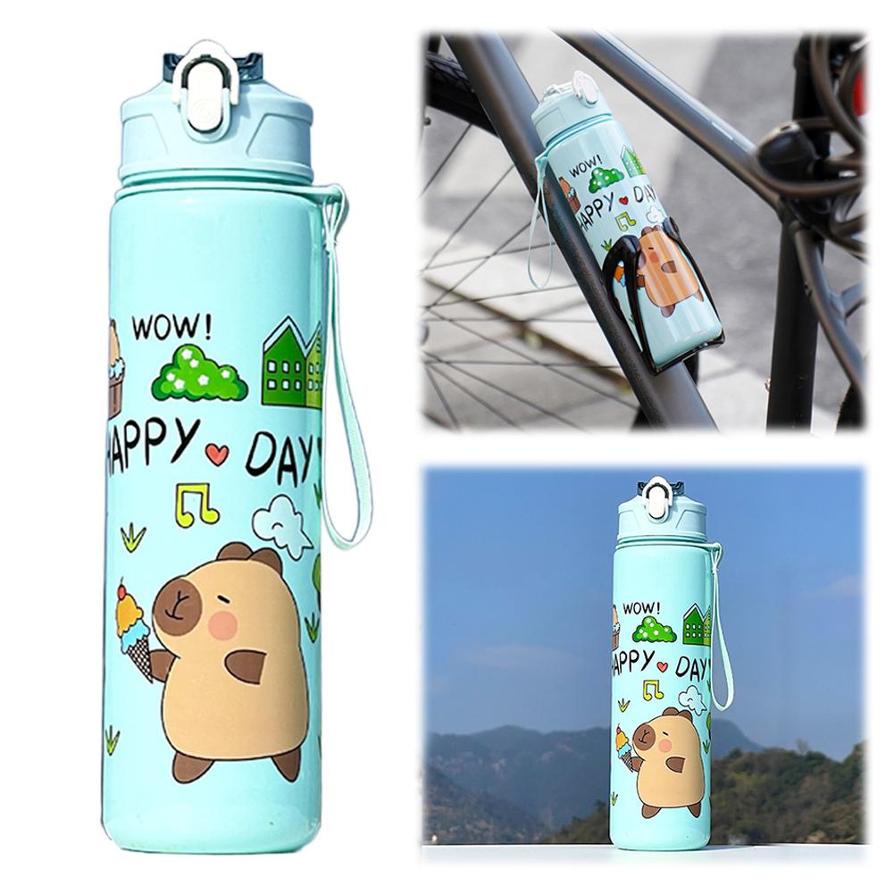 700ml Capybara Sports Water Bottle with Straw & Handle Portable Drinking Bottle Kawaii Water Bottle for Outdoor Activities