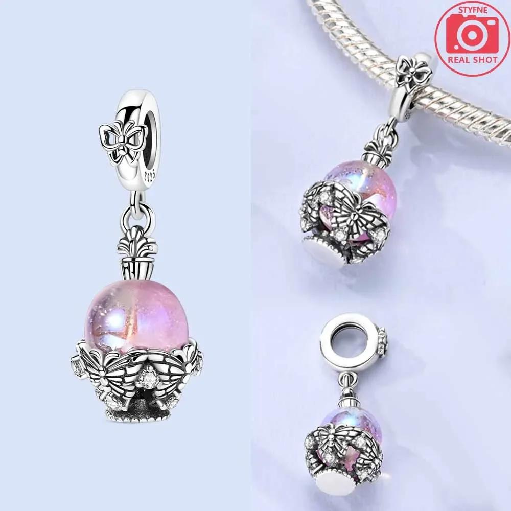 Charm Bead Charms Pink Butterfly Colourful Moon Flower Bead Charms Compatible With Authentic copper Certified Bracelets Anniversary Gift Diy