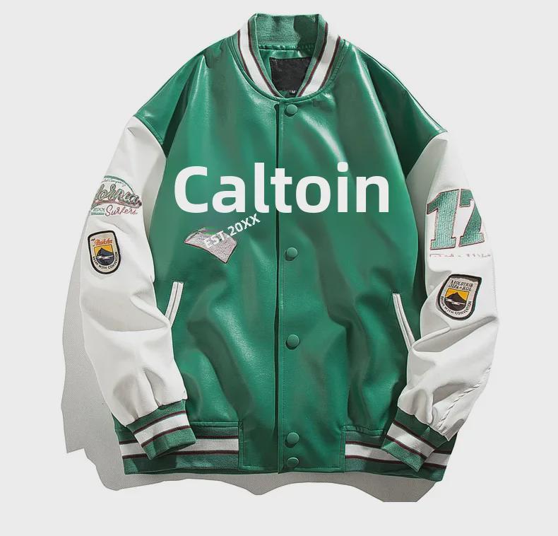 Men's Spring & Autumn Embroidered PU Leather Baseball Jacket