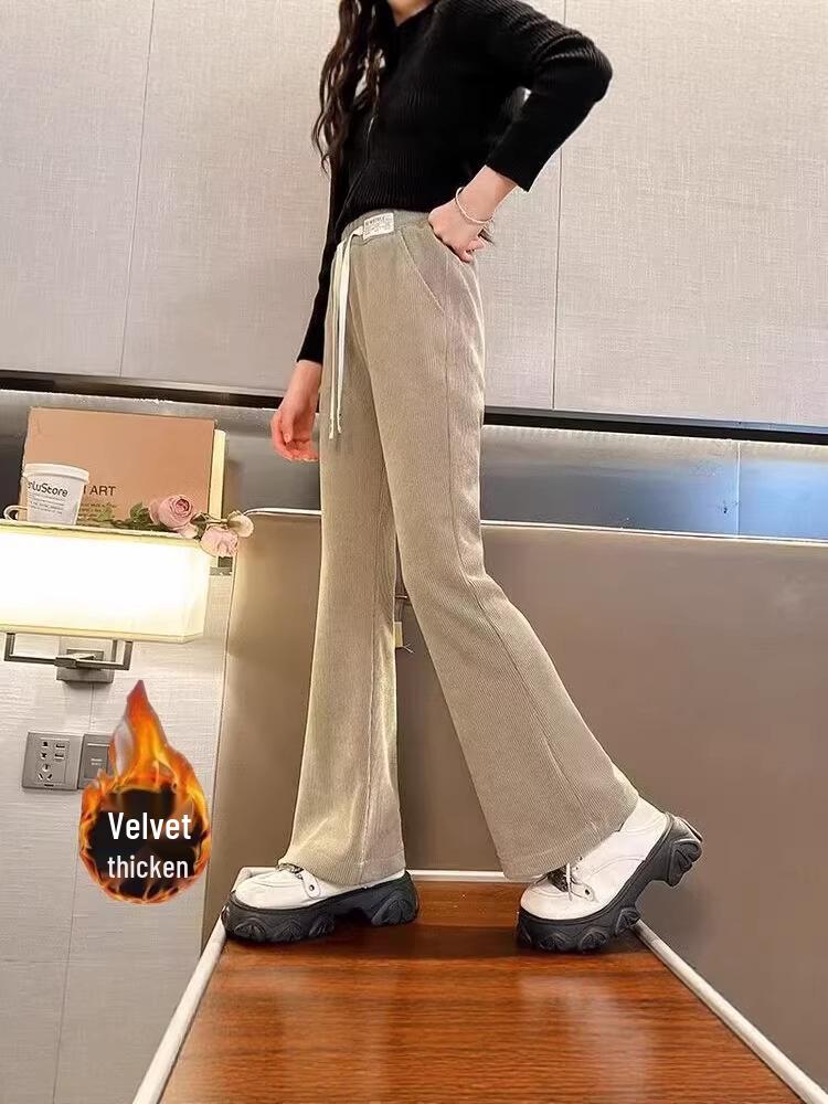 Girls' Black Plus Velvet Straight-Leg Sweatpants - New Autumn/Winter 2025 for Junior High Students