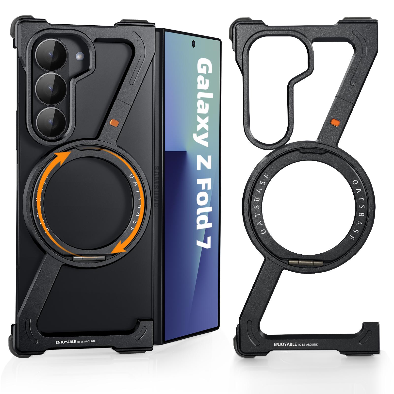 Ранний Минималистичный Металлический Чехол для Телефона Samsung Galaxy Z Fold 7 Магнитная Подставка с Вращением на 360° Безрамочная Ударопрочная Защита 7 Чехол For Galaxy Z Fold 7 чёрный