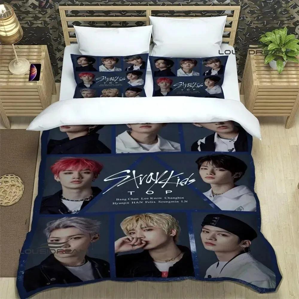 Kpop S-Stray-K-Kids Druck Bettwäschesets Exquisites Bettzubehör Set Bettbezug Bettdecke Set Bettwäscheset Luxus Geburtstagsgeschenk