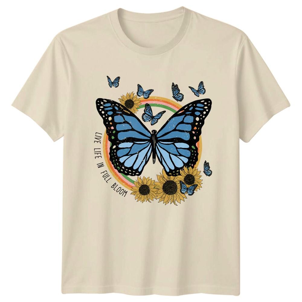 Butterfly Sunflower Live Life In Full Bloom Retro Boho TShirt