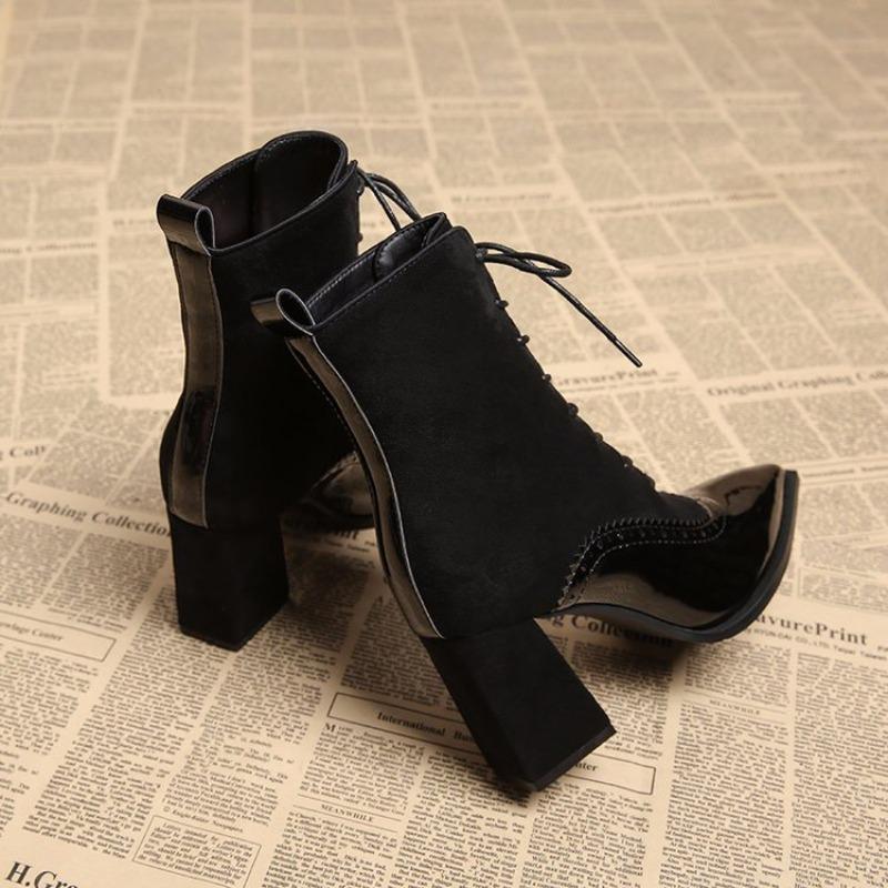 Fashion Pointed Toe Women Ankle Boots Sexy High Heels Leather Shoes 2025 Trend Autumn Boot Fashion Lace Up Goth Botas Mujer