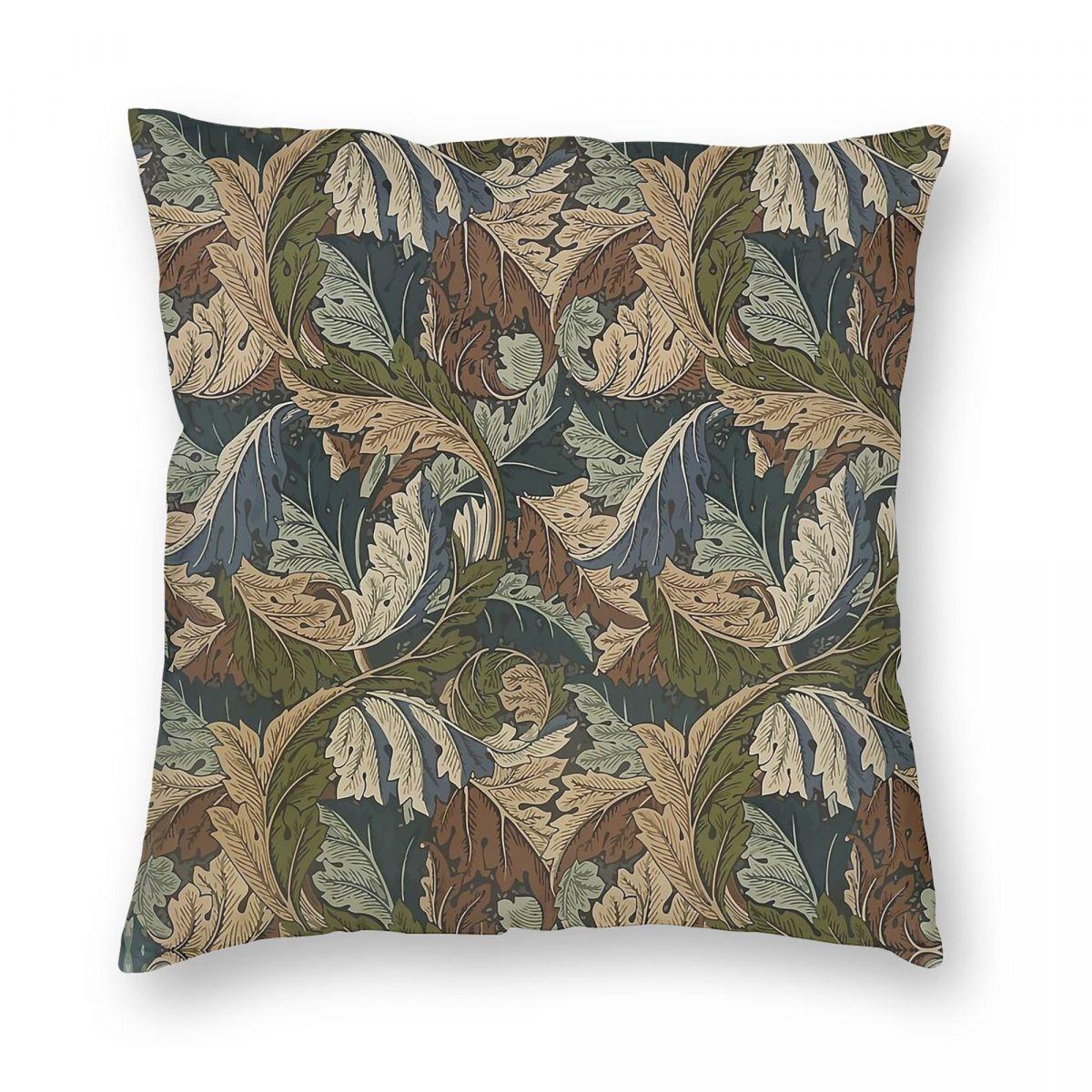 William Morris Acanthus Square Pillowcase Polyester Linen Velvet Pattern Zip Decorative Pillow Case Home Cushion Cover Peach skin 18*18(CM)-1Pcs
