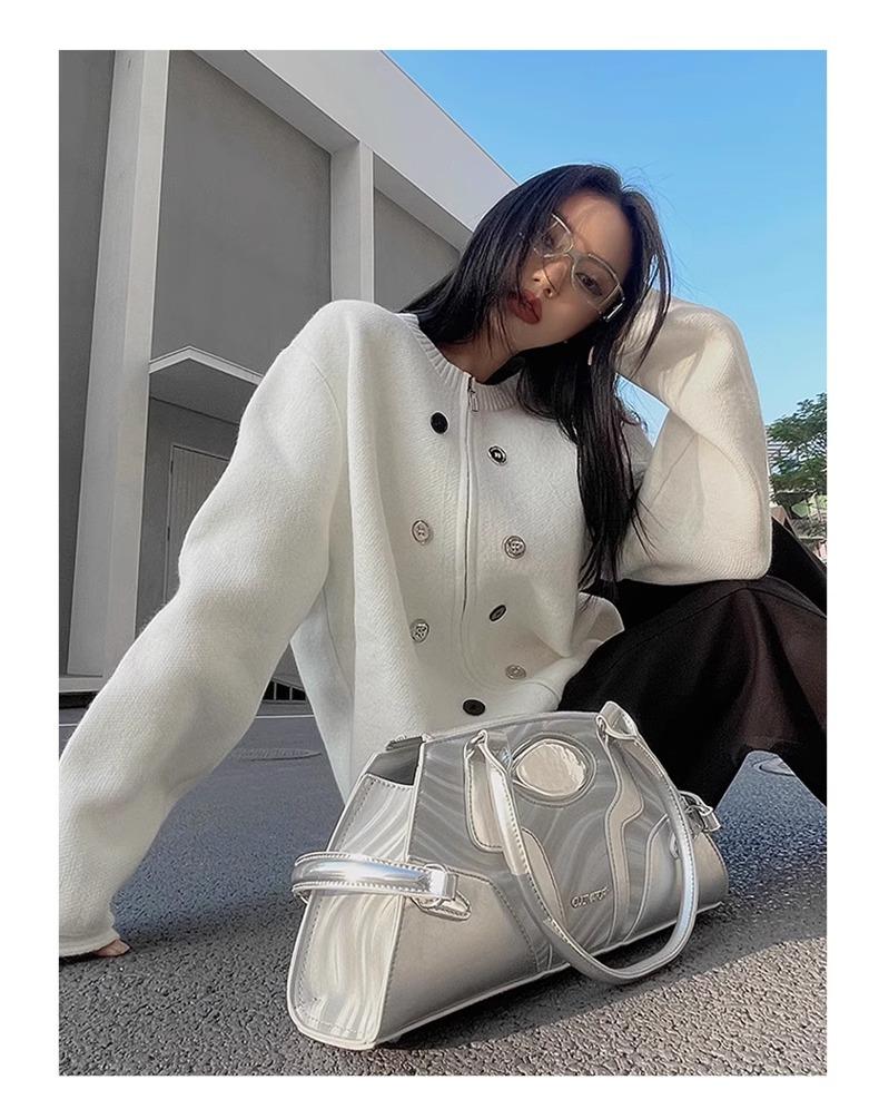 Męski kardigan dzianinowy z wysokiej półki, zapinany na zamek, z okrągłym dekoltem - Jesienno-zimowy styl leniwy