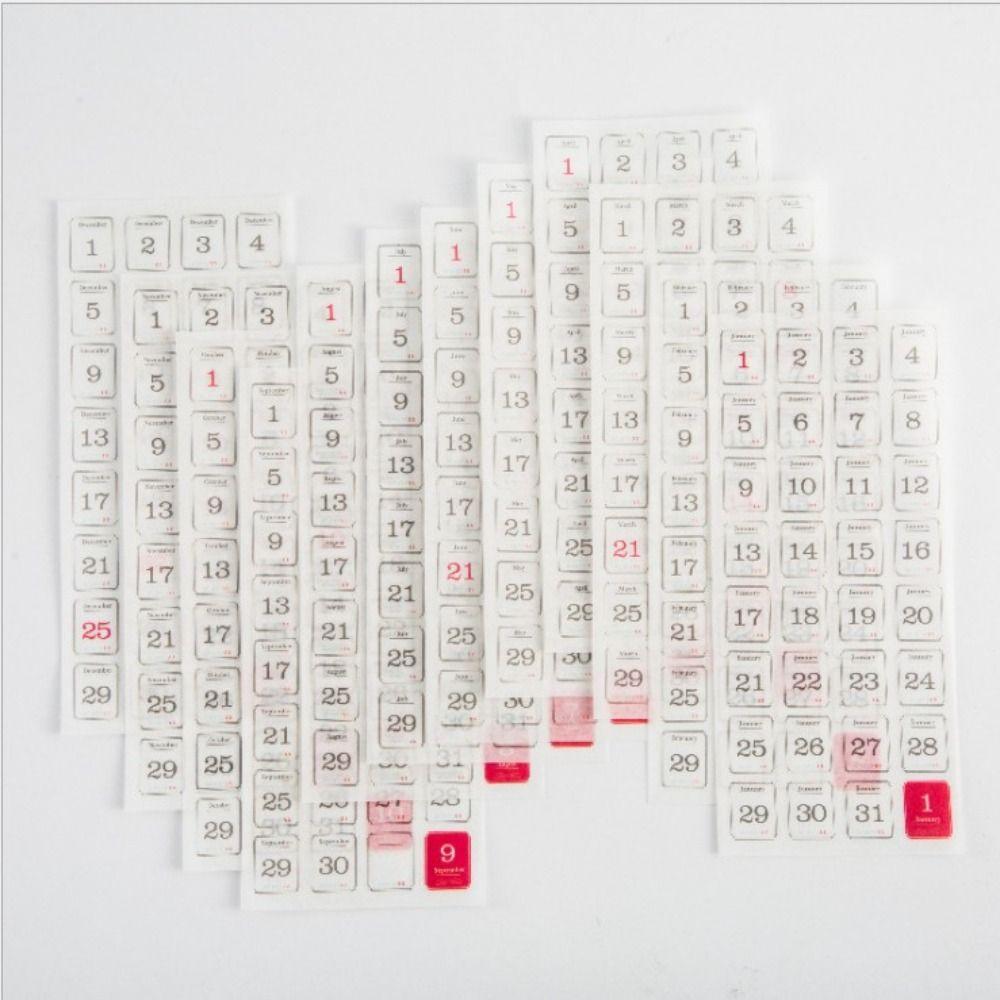 12 pcs/pack Washi 365 Day Date Labels Collage Material Diary Stickers  School Supplies