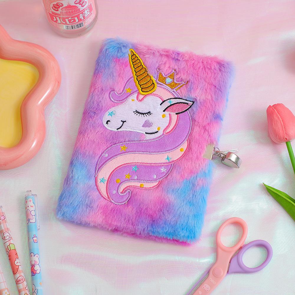 Plush Cover Unicorn Locked Cartoon Notebook Kids Student Hand Account Gift 1pcs