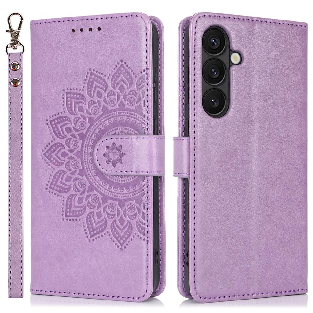 For Samsung Galaxy S24+ Stand Case Textured Leather Wallet Phone Cover with Strap