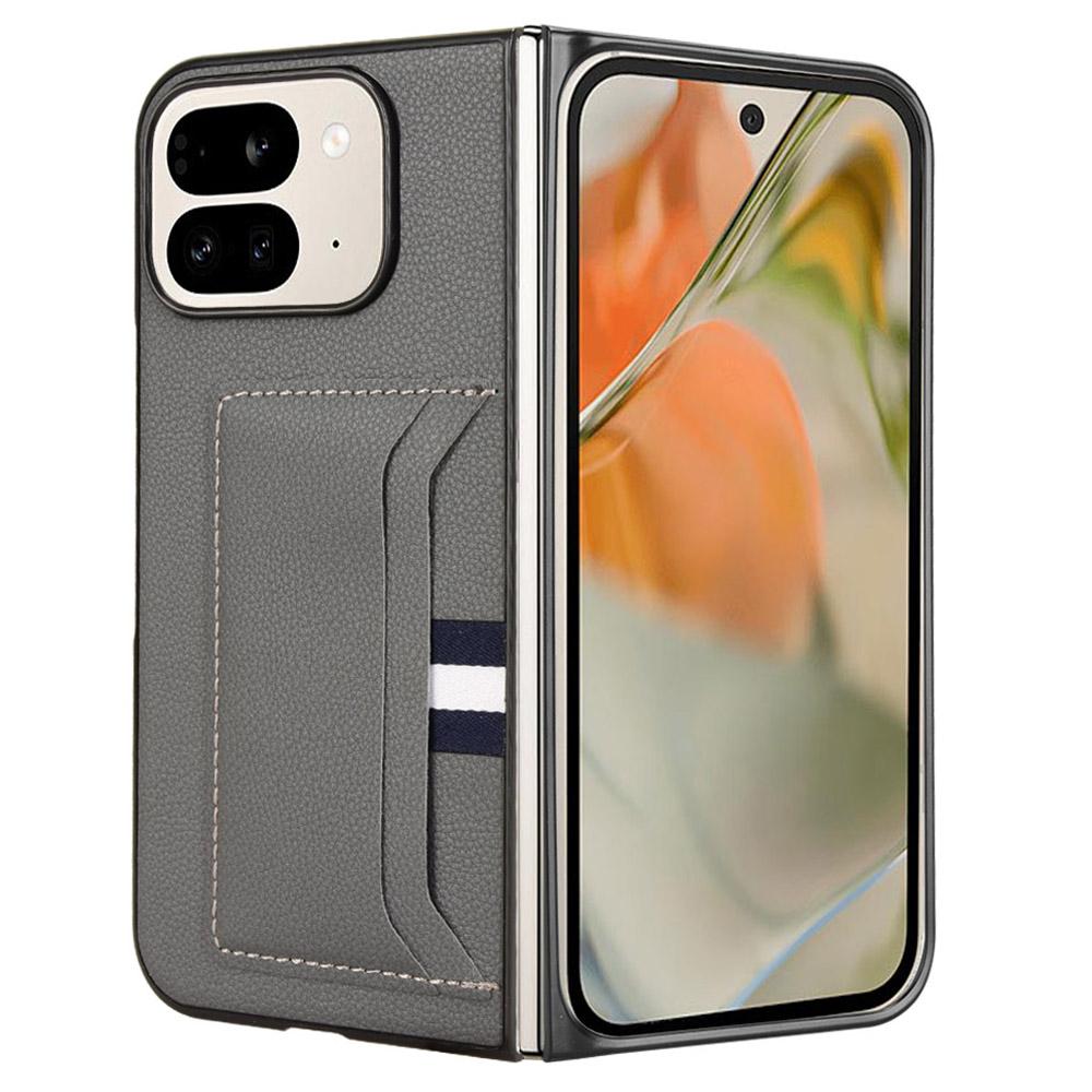 

For Google Pixel 9 Pro Fold 5G Case Card Holder Litchi Texture Leather+PC Folding Phone Cover D