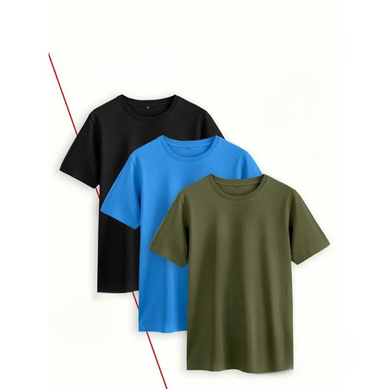 Summer Round Neck 3 Pieces Pure Cotton T-shirts Fashionable Casual Short Sleeved Men's T-shirts