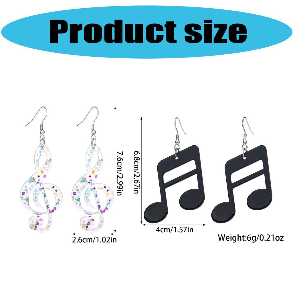 Black Acrylic Pendant Earrings Colorful Musical Notes Studs Earrings Fashionable Statement Jewelry for Women Girls