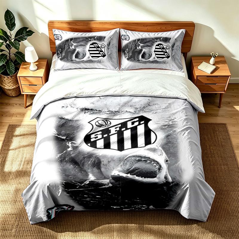 Santos Futebol Clube (5) 3pc Set Suitable for Master Bedrooms Soft and Comfortable an Ideal Gift for Family and Friends Includes One Duvet Cover and T