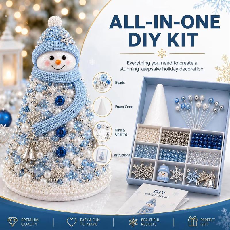 Kit Albero di Natale con Perline Fai da Te Stella Educativa Decorazione da Tavolo Albero di Natale in Schiuma Conica Fatto a Mano Decorazione per Festa di Natale Regalo