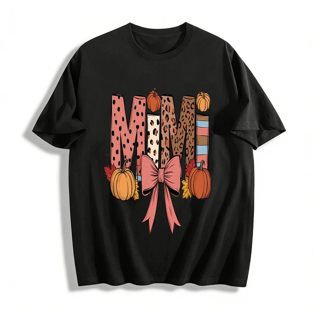

Thanksgiving MIMI Print Bow Pumpkin Casual Top Pure cotton T-shirt XXS