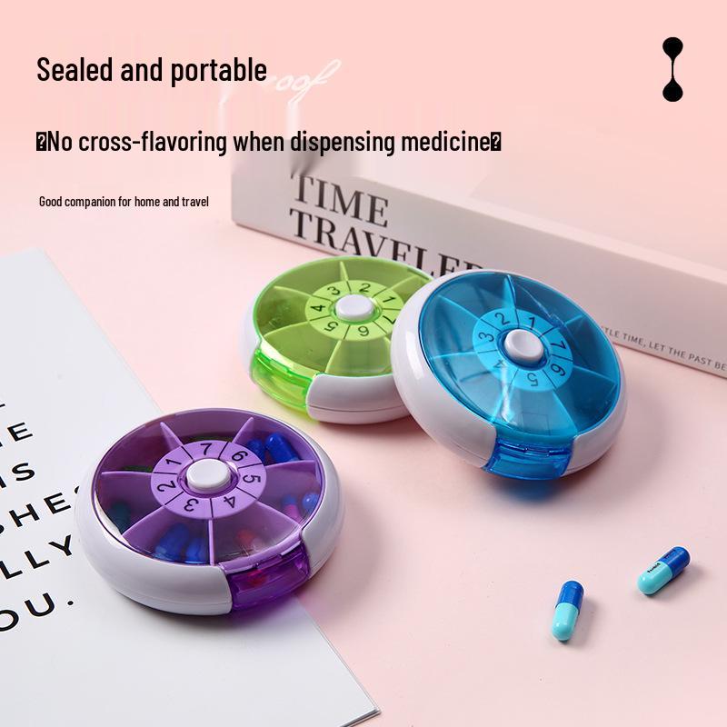 Round 7-Compartment Rotating Travel Pill Organizer
