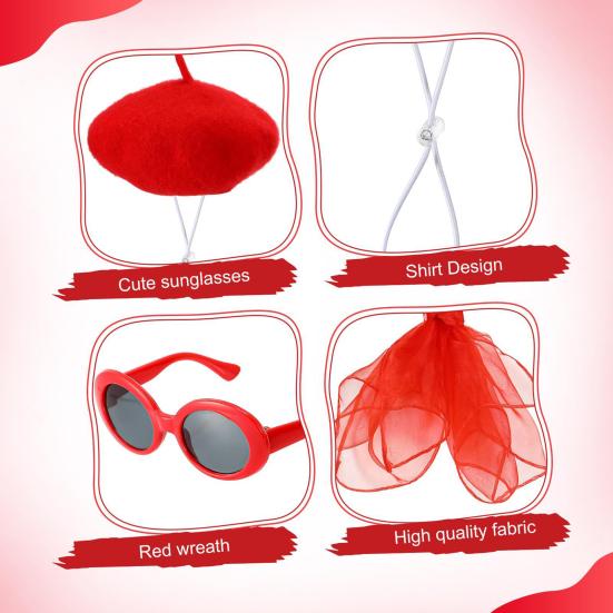 Big Goose Clothes Retro Red Sunglasses Mesh Scarf Plush Beret Set for Lawn Geese Up to 23 Inches Cool Fashion Party Decoration Accessories