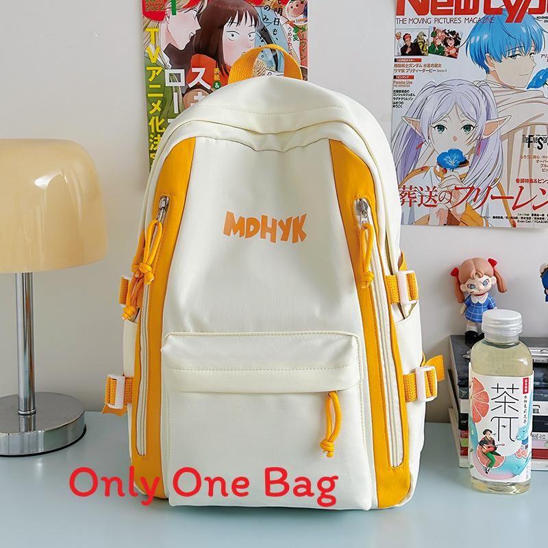 Nylon Backpack For Teens With Colorful Splicing And Letter Print For Daily Use