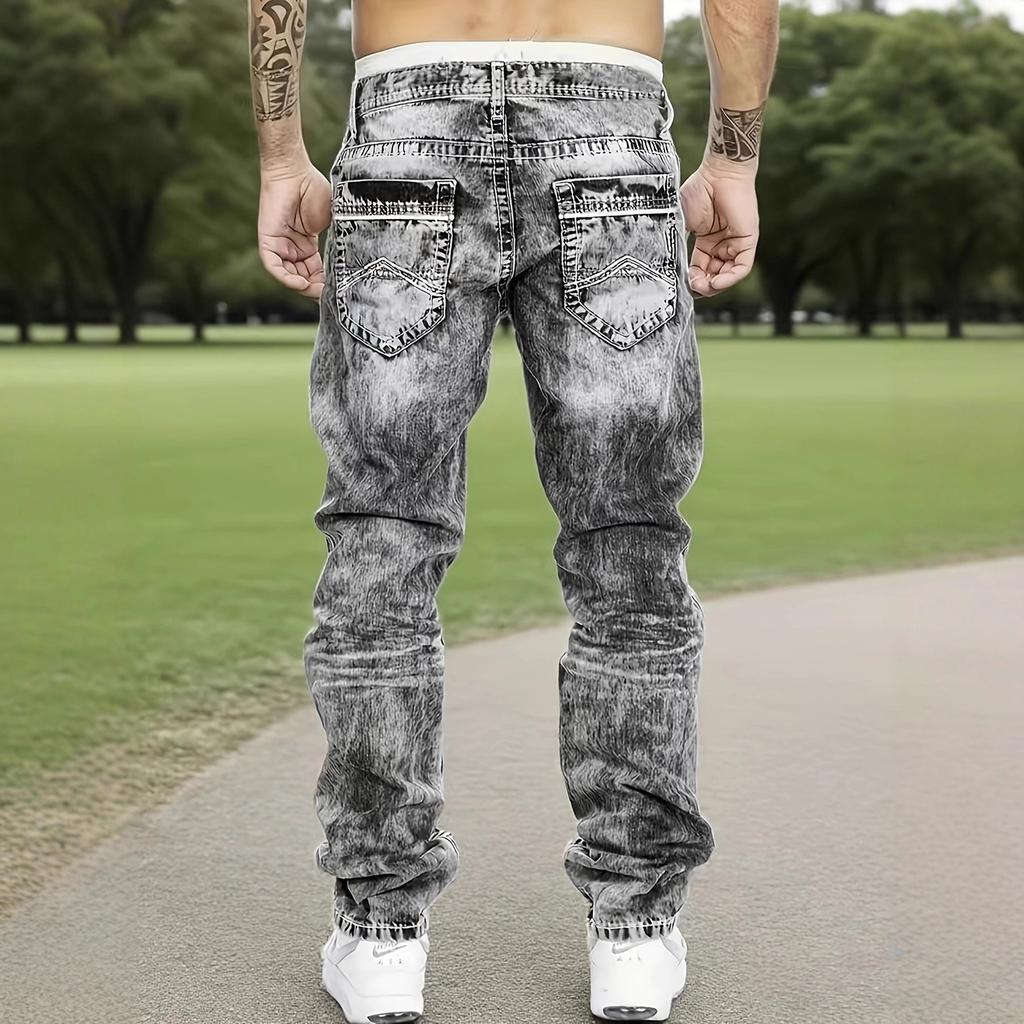 Nuovi Jeans Dritti in Denim da Uomo Street Washed Heavy Industry Esplosivi Elastici
