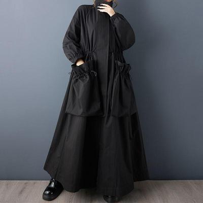 Long Sleeve Oversized Vintage Black Casual Loose Autumn Spring Winter Trench Coat for Women Outerwear