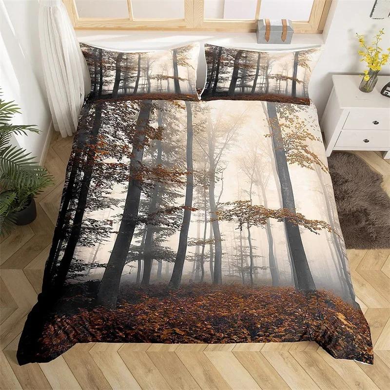 Dense Birch Trees with Leaves Duvet Cover Tree Lush Twin Queen King Bedding Set Jungle Nature Botanical Print Comforter Cover