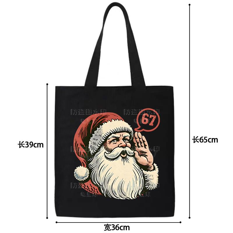 Cross-border Christmas six seven print student campus commuter tote lightweight fashion canvas bag no specifications