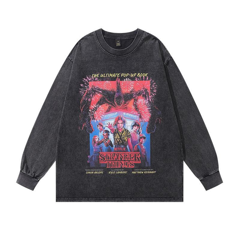 High Street Printed Sweater Ins American Retro Trendy Brand Washed Old Oversize Cotton Long Sleeve T-Shirt Men