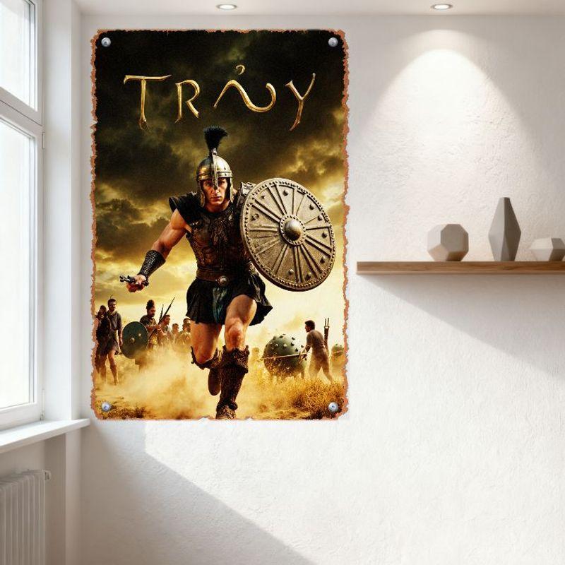Troy Movie Ancient Greek Warrior Metal Tin Sign Vintage Aged Distressed Wall Plaque for Man Cave Bar Home Decor
