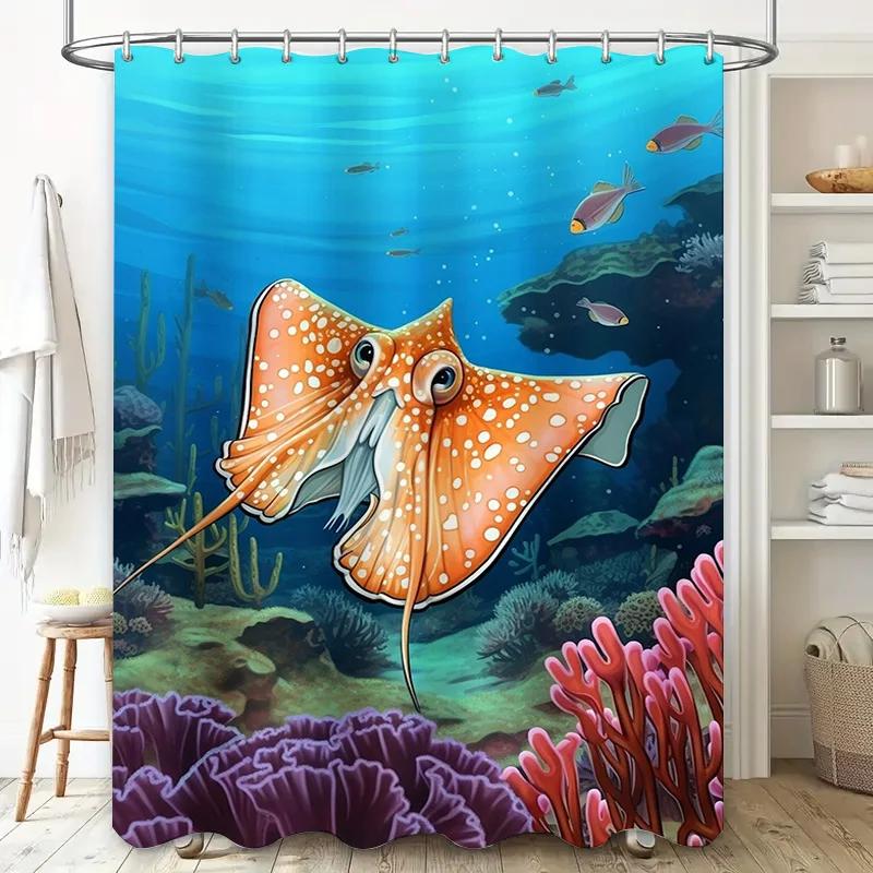 Underwater World Fish Shower Curtain Bright Colors Coral Design for Bathroom Decorations Waterproof Fabric Size180 x 245cm