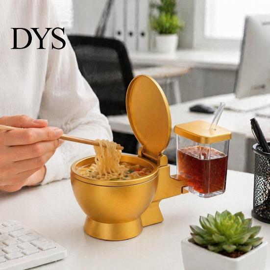 Unique Gift for Food Lovers Toilet Shaped Ramen Bowl Set, Built-in Drink Cup And Straw Fun Game Night Tableware Design, Novelty Bowl, Instant Noodles