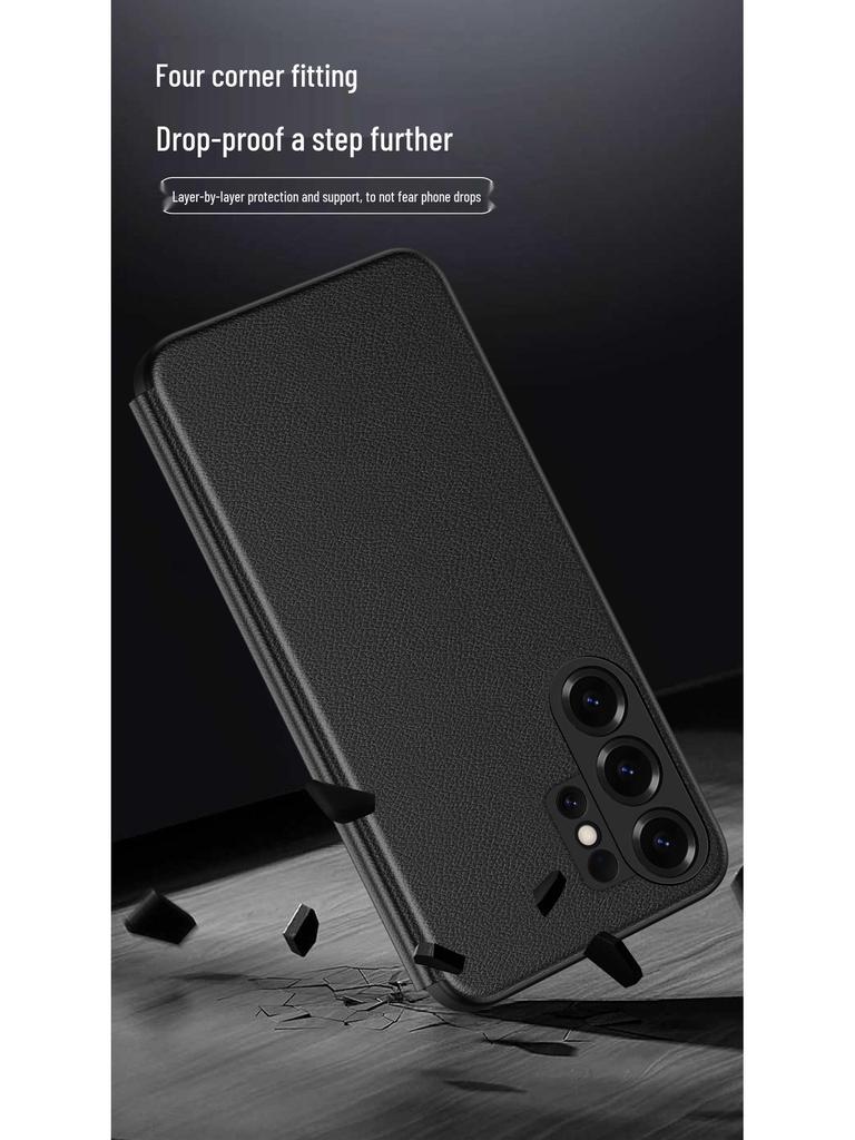 Samsung S25U/S26U Leather Phone Case - Flip-Free Answering and Window Design