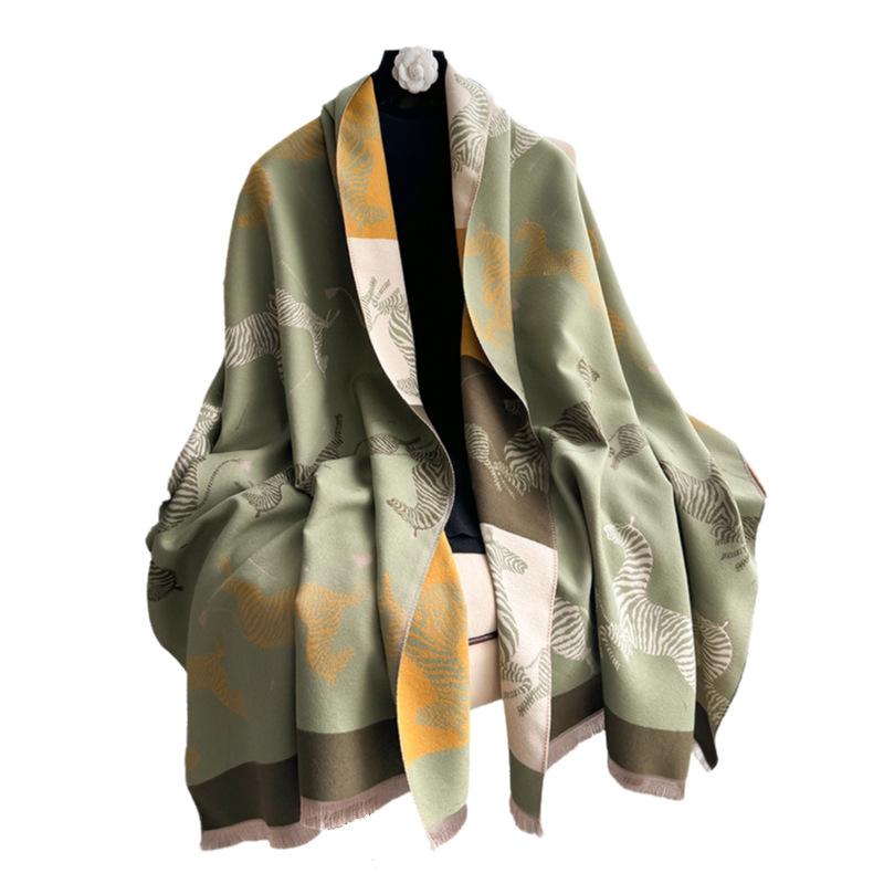 Korean Version Of Fashionable Versatile Zebra Contrasting Scarf Thickened Shawl High-End Cloak Scarf
