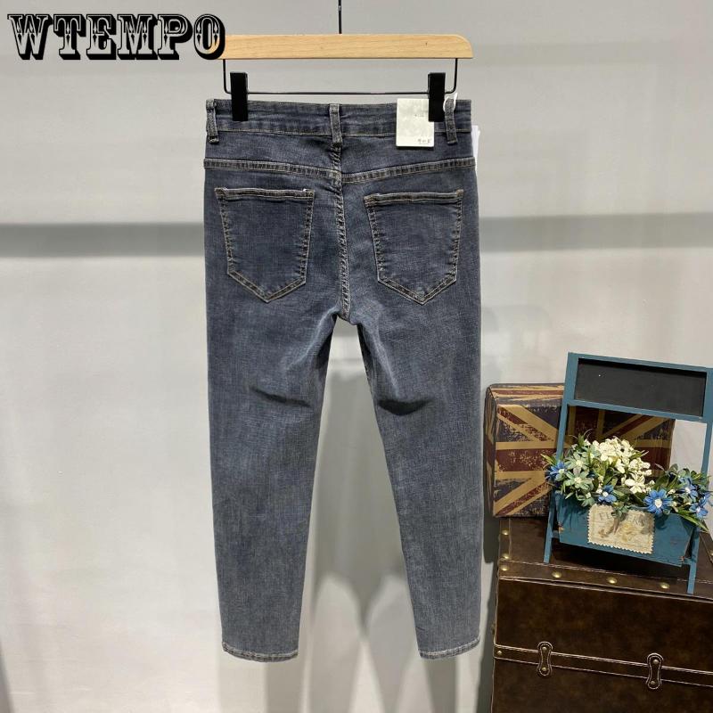 WTEMPO Sommer Herren Gerade Lockere Jeans Einfarbig Dünne Sektion Stretch Slim Jeans Einfache Lässige Atmungsaktive Dreiviertelhose
