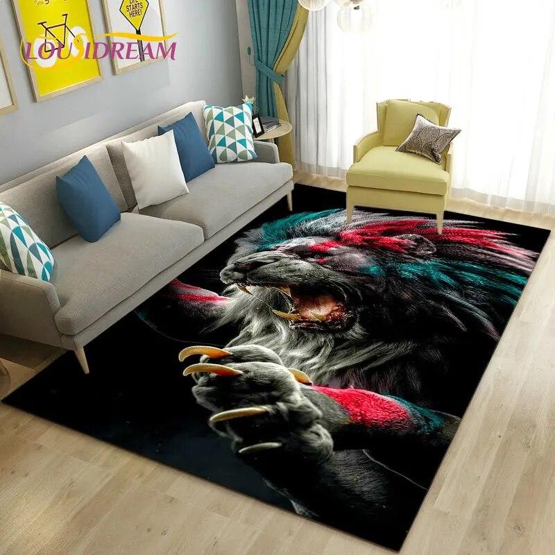 3D White Tiger Lion Leopard Wolf Area Rug,Carpet Rug for Living Room Bedroom Sofa Doormat Decoration,Kid Play Non-slip Floor Mat