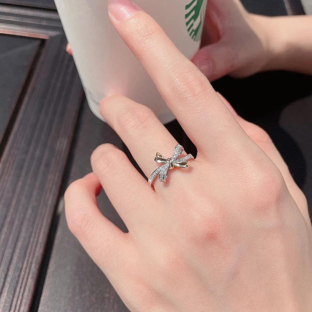 Classic 925 Silver Plated Bow Ring for Women's Fashion Anniversary Gift Pink Minimalist Butterfly Jewelry Party Jewelry