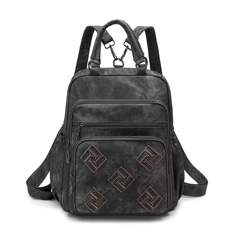 Vintage Leather Backpack for Women Casual Daypack Travel Shoulder Bag with Multi Pockets
