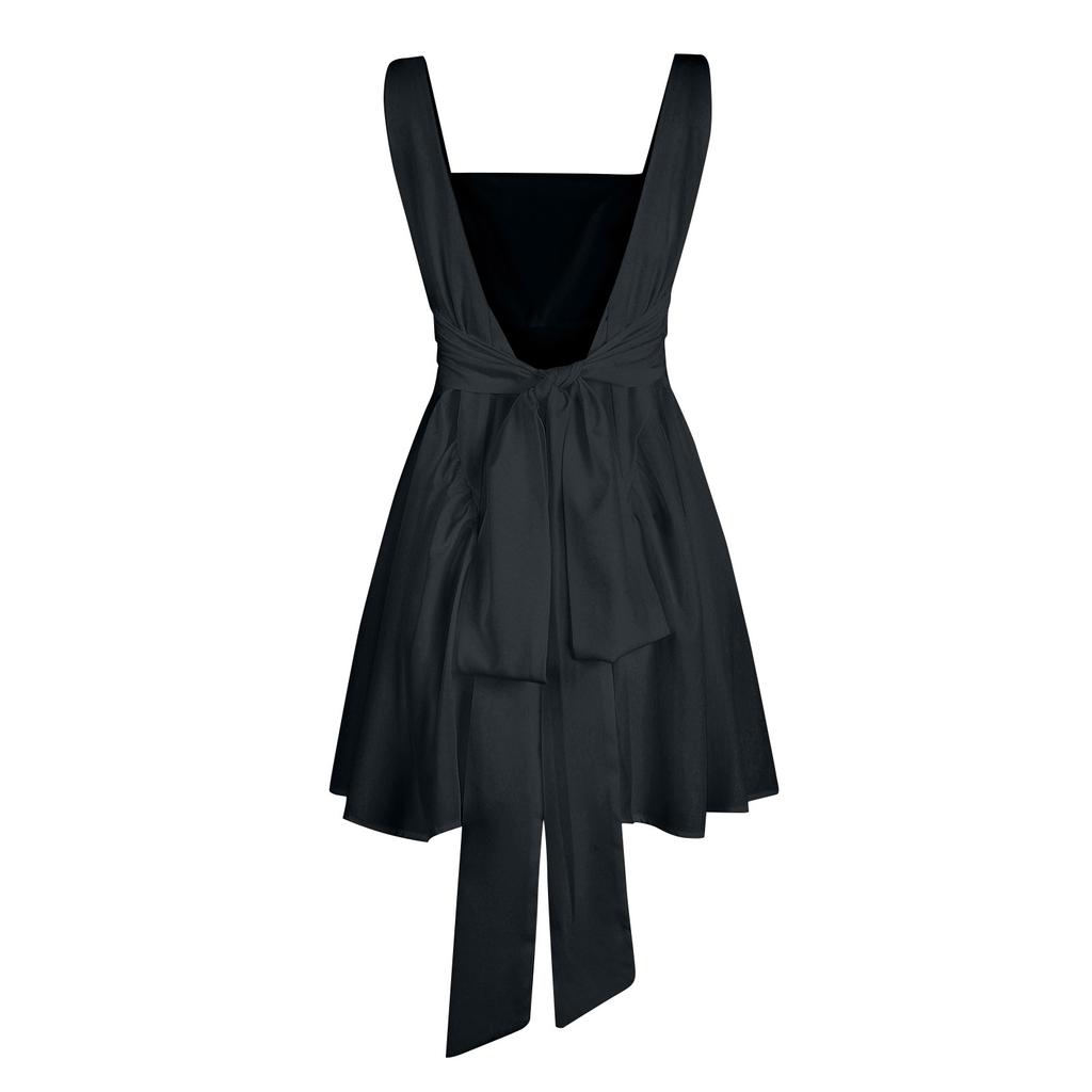 Women's Fashion Solid Color Butterfly Knot Open Back Sleeveless Dress