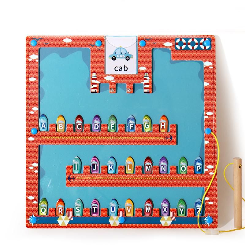 Magnetisk labyrintbrett Trebokstavbrett Bokstavpuslespill Labyrintbrett Sortering Matching Pedagogiske leker Fargegjenkjenning Magnetisk