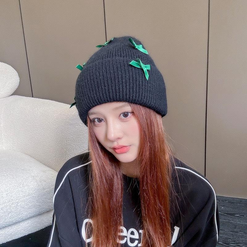 Autumn and Winter Japanese Cute Sweet Bow Rabbit Hair Blended Wool Hat Korean Style Fashionable Warm Knitted Ear Protection Cold Hat