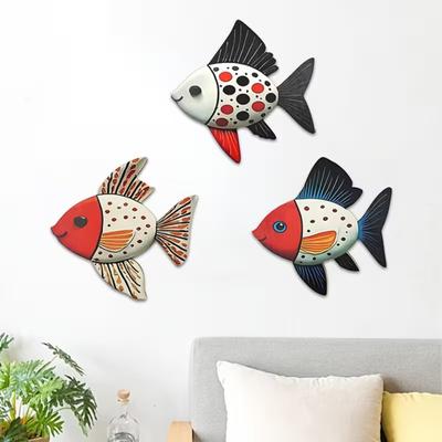 3 Stück Holzfisch Nautische Wanddekoration Rustikaler Fisch zum Aufhängen Stranddekoration Ozean Küstenmotiv Vintage Fisch Wandkunst für Ferienhaus Badezimmer