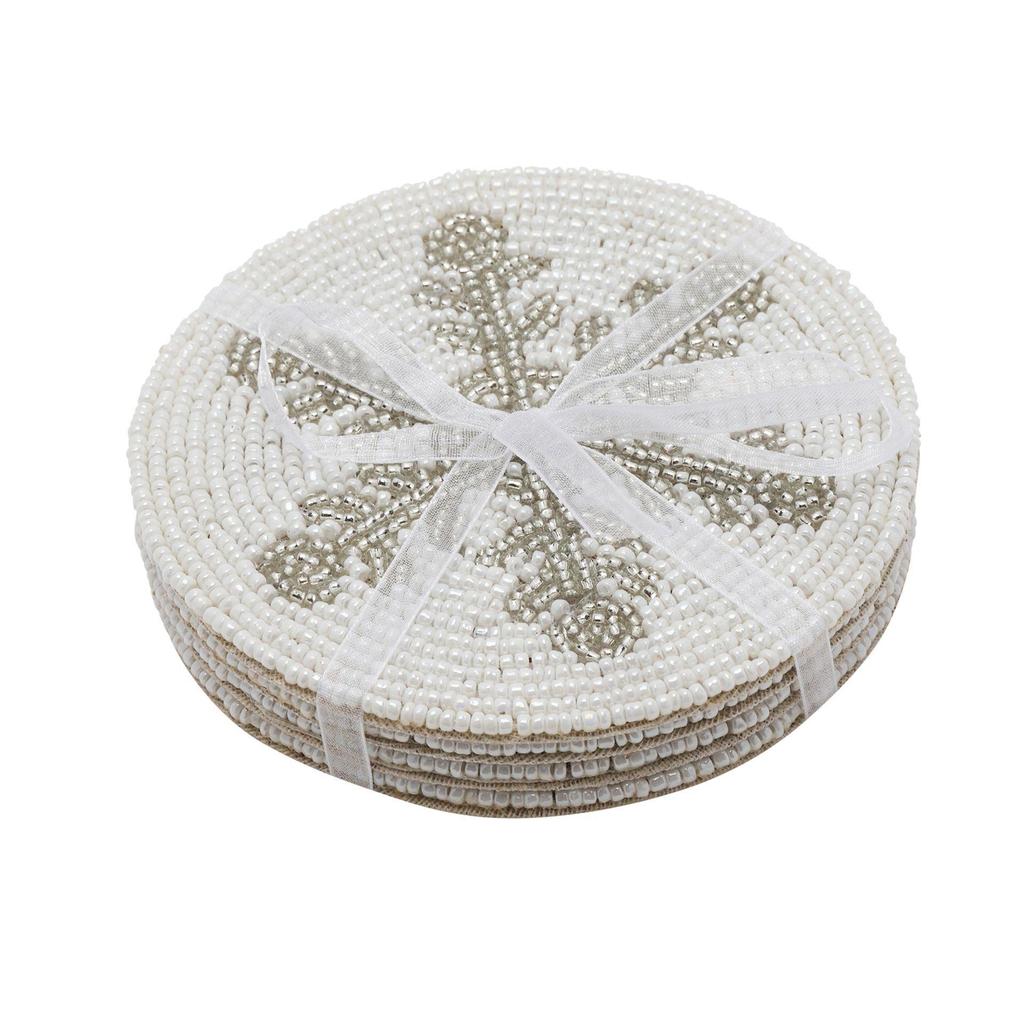 Glass Beaded Snowflake Coasters - Set of 4