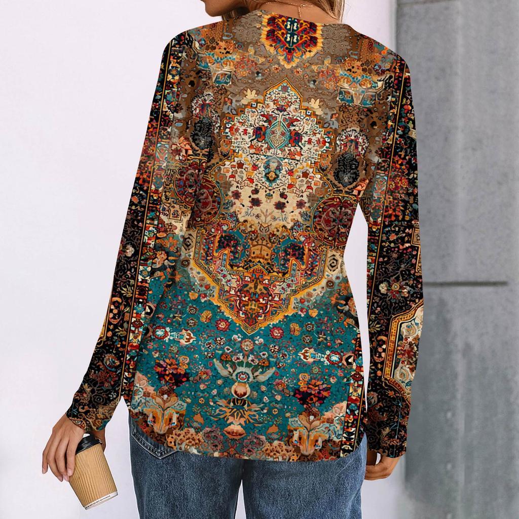 Women's Print Long Sleeve Shirts Elegant Casual Tops Trendy Shirts Tops