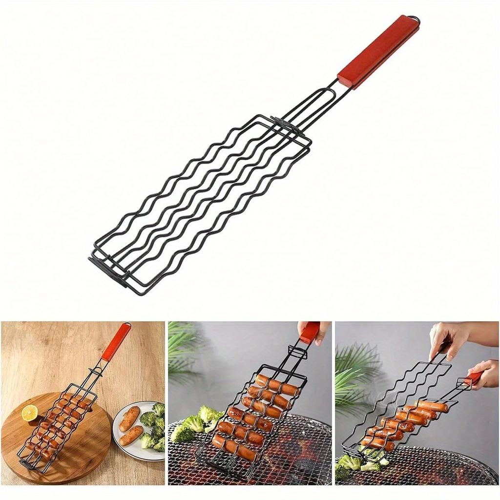 3pcs Non Stick Hot Dog Grilling Tongs,Multifunctional Metal Barbecue Basket, Suitable for Sausages,Picnics, And Camping ,Essential Barbecue Accessory