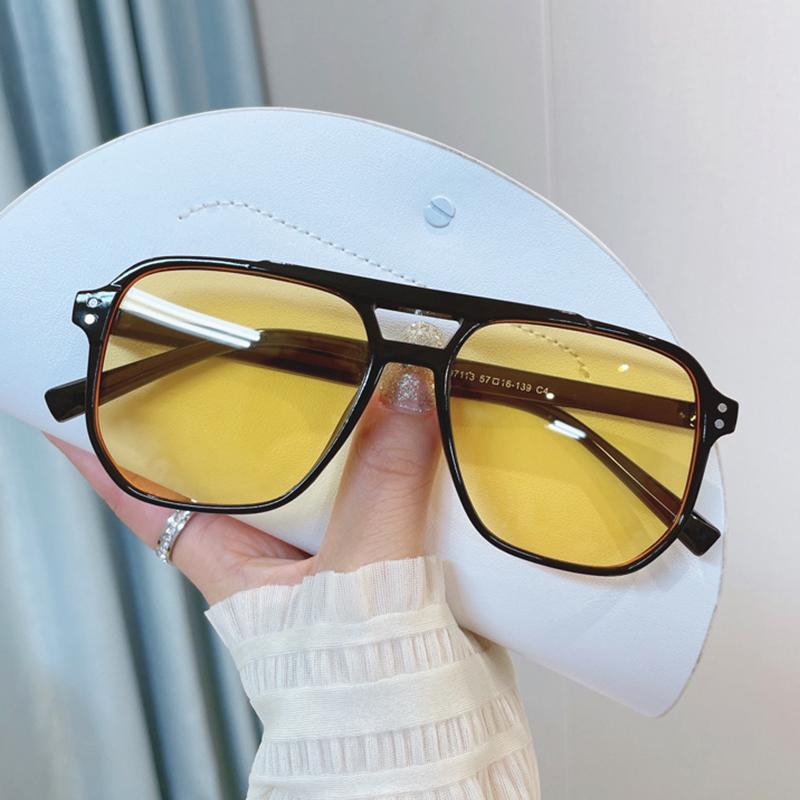 Classic Big Pilot Sunglasses Women Vintage Double Beam Yellow Orange Lens Sun Glasses Female Candy Color 70s Eyewears UV400