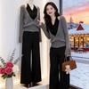 ZOSOUL French Style Mock Two-Piece Halter V-Neck Knitted Sweater