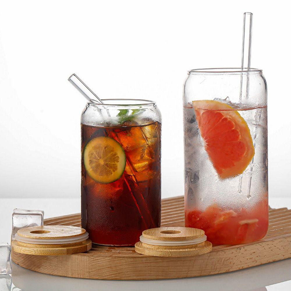 Bambusdeckel Matcha-Glas mit Strohhalm Kaffeetasse Mason Jars für Cocktail Whiskey Milch Saft Cola