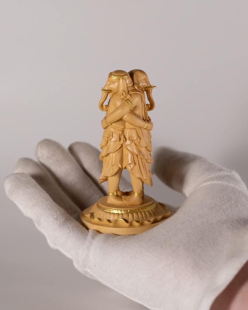 Tiny Buddha Kangiten gold clay Ganesha Buddha Statue Figure Wood Carving Ornament 8.8cm (Wooden Boxwood, finish)_Shoten (GSB Kangiten)